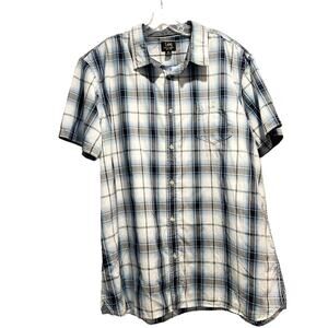 LEE Mens Blue White Button Down Plaid Shirt Short Sleeve NWT Cotton Casual XXL